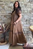Tasha Damask T Shirt Maxi Dress Walnut